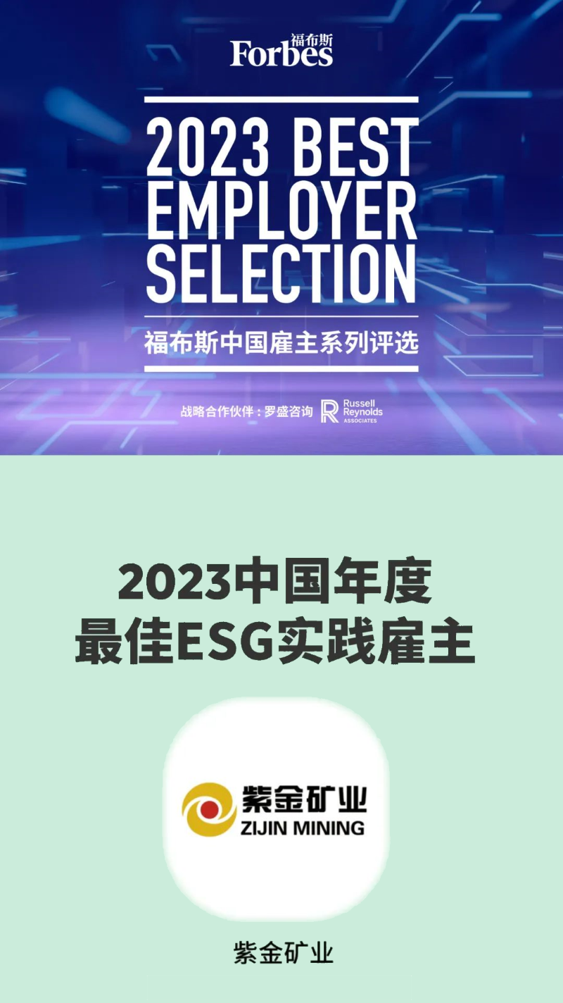 紫金矿业入选福布斯2023中国年度最佳ESG实践雇主
